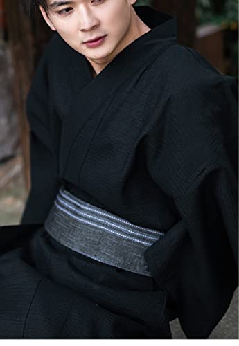 Mens Classic Yukata Loose Kimono, Japanese Style Bathrobe Long Sleeve Robe Cotton Sleepwear Nightgown for Men4