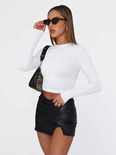 Trendy Queen Womens Long Sleeve T Shirts Fall Fashion 2026 Basic Crop Tops Going Out Outfits Y2k Clothes