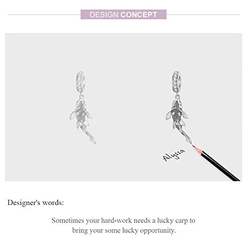 ToHa 925 Sterling Silver Carp Bead Charms,Good Luck Charms Cubic Zirconia Fish Animal Charm Koi Beaded Pendant for European Bracelet & Necklace,DIY Jewelry for Women3