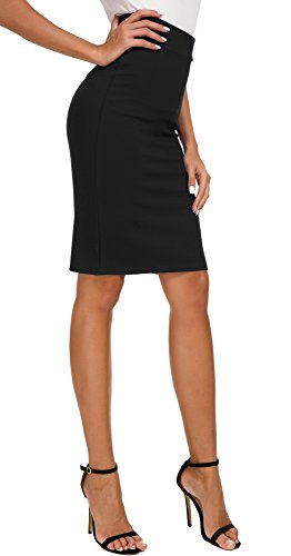 Exchic Women's High Waist Bodycon Midi Pencil Skirt (S, Black) #TOP6