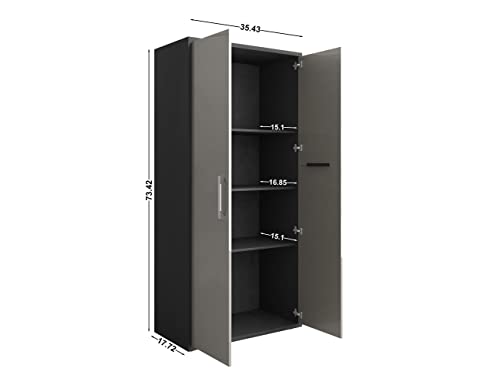 Image of Manhattan Comfort Eiffel 73.43 inch Tall Garage Cabinet with 4 Adjustable Shelves, Soft Close Doors and Stainless Steel Legs, Wooden Storage for Kitchen Pantry, Office, Laundry and Shop, Grey