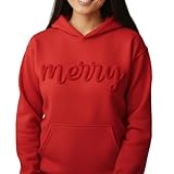 MONIART Embossed Merry Christmas Hoodie 3D Puff Christmas Sweatshirt, Merry Christmas Crewneck, Cute Winter Sweater Unique Merry Sweatshirt Puff