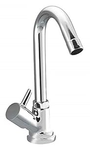 JAGGER Brass Flora Swan Neck Pillar Cock Brass Chrome Plated Wash Basin 360 Degree Moving Spout Tap wash Basin swan Neck tap with Free Wall Flange and Teflon Tape