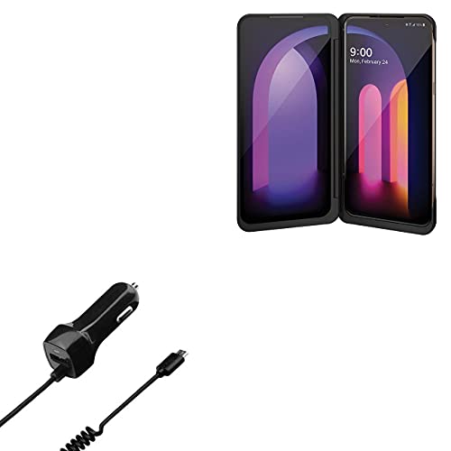 BoxWave Car Charger Compatible with LG V60 ThinQ 5G - Car Charger Plus, Car Charger Extra USB Port with Integrated Cable for LG V60 ThinQ 5G - Black