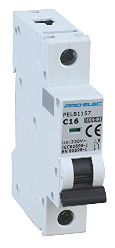 PRO ELEC PELB1157 16A Single Pole MCB, C Curve, 6kA