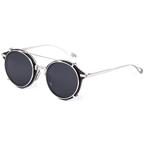 Dollger Steampunk Sunglasses Flip Up Vintage Round Designer Weird Sunglass Mirror Lens(Black Lens+Silver Frame) steampunk buy now online Dollger Steampunk Sunglasses Flip Up Vintage Round Designer Weird Sunglass Mirror Lens(Black Lens+Silver Frame) steampunk buy now online