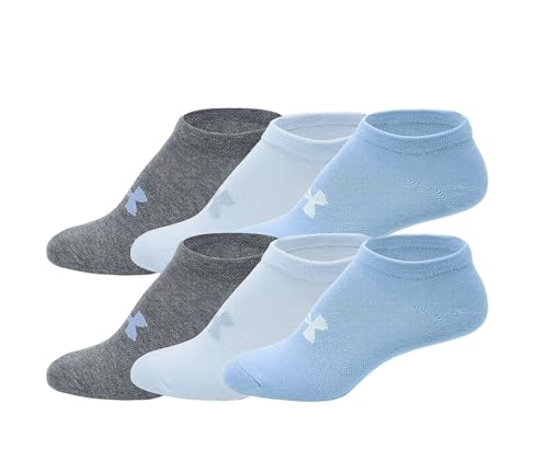 Under Armour UA Training Womens No-Show Socks Medium Size (Fits Shoe size 6-10) 6 Pairs Blues and Grey