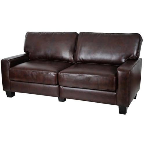Pemberly Row 73" Modern Leather Sofa for Living Room in Chestnut Brown Color