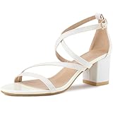 Allegra K Women's Glitter Crisscross Strap Chunky Heels Sandals White 7 UK/Label Size 9 US