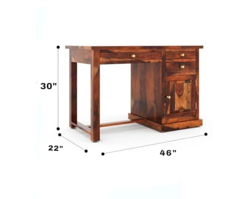 Image of Solid Sheesham Wooden Study Table & Desk with Drawer for Office and Home | Computer Laptop Table | Reading & Writing Desk | Laptop Desk (Honey B)