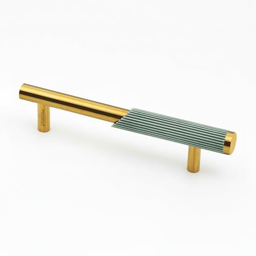 Image of Plantex Stainless Steel & Aluminium Cabinet Handle /96mm Wardrobe Door Handle /Cupboard Pull-Push Handles for Home /Office - Pack of 1 (Green & Gold)