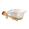 Mud Pie STONEWARE MIXING BOWL SET, white/tan, bowl 5"" x 10"" dia | spoon 11"""