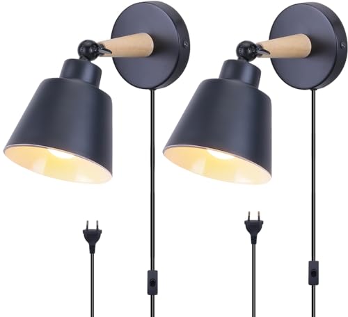 TOKIUS 2 Packs Appliques Murales Vintages Industrielles Plafonniers Luminaires E27 en Métal Réglable Lampe Murale Interieur Rétro pour Chambre Cuisine Restaurant, Avec Câble réglable de 1,8 m