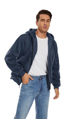 Image of SWISSWELL Men Zip Up Hoodies Sherpa Lined Jacket Heavyweight Fleece Sweatshirt Winter Warm Hooded Coat