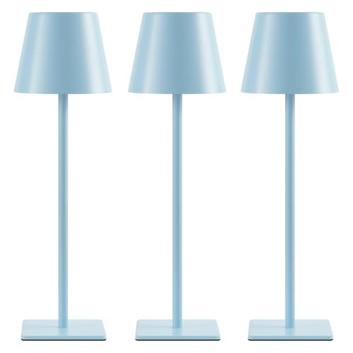 Image of UME 3 Pack Cordless Table Lamp, Battery Operated Lamp - Portable Waterproof Rechargeable Table Lamp w / 3 Color Temps & Stepless Dimming for Dinner, Desk, Cafe, Outdoor (Blue)