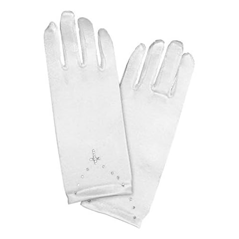 Pink Princess First Communion Gloves for Girls White - Rhinestone Cross Design for 1st Holy Communion (Large (8-12)) Cover
