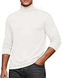 MANGOPOP Men's Turtleneck Long Sleeve Shirts Thermal Undershirt Relaxed Fit Fleece Tops Fall Winter Fashion B-White