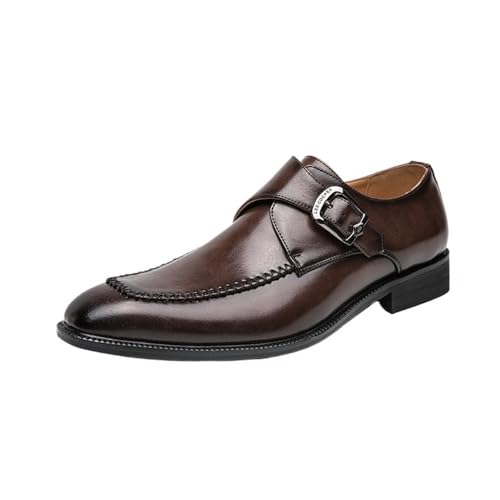 Dress Formal Shoes for Men Single Buckle Monk Burnished Leather Evening Slip On Plain Toe Non Slip Block Heel Anti-Slip Slip Resistant Office Business