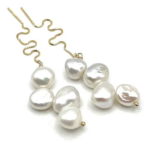 Boucles d'oreilles perles Keshi anti-allergie longues en vermeil 24K