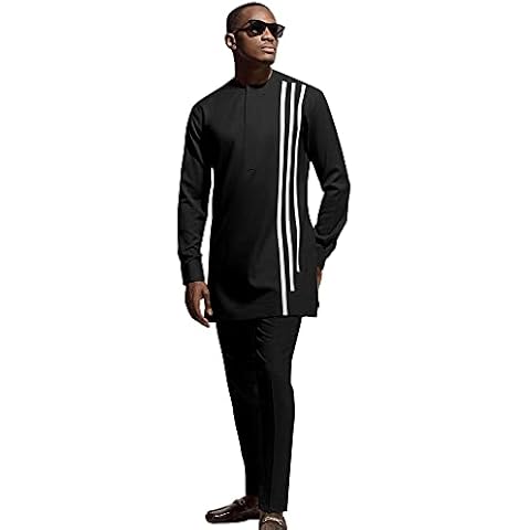 Dashiki Clothing for Men African Shirt and Pant Two Piece Suit Traditional Casual Attire R6 46 Black Cover
