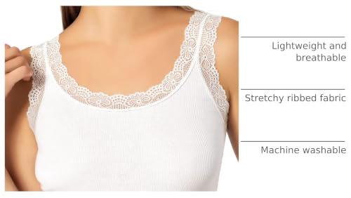 Image of VAVONNE Lace Camisole Tank Tops for Women, Soft Stretch Ribbed Cotton Cami