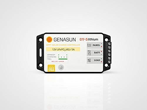 Genasun GV-5-Li-14.2V, 5 A MPPT Solar Charge Controller for Lithium (4S LiFePo4) battery and 5 A Load Output with Low Voltage Disconnect (LVD)