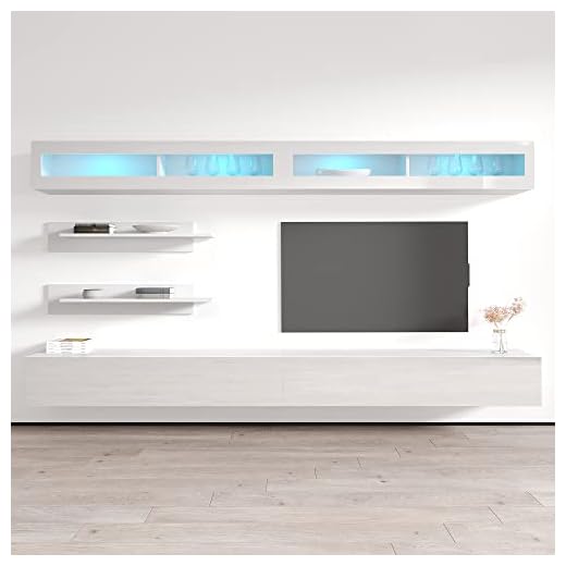 MEBLE FURNITURE & RUGS Wall Mounted Floating Modern Entertainment Center Fly I (White, I2)