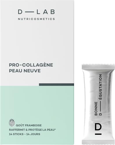 D-LAB Pro-Colágeno Piel Nueva | 14 Sticks – Complemento alimenticio antienvejecimiento | Reduce visiblemente las arrugas, hidrata en profundidad con una fórmula natural de sabor frambuesa