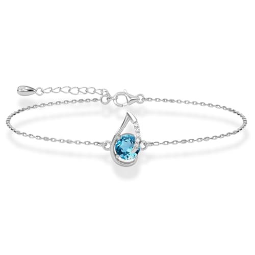 Image of Clara 925 Sterling Silver Sky Blue Eye Pendant Earring Chain Bracelet Ring Jewellery Set| Rhodium Plated, Swiss Zirconia | Gift for Women & Girls
