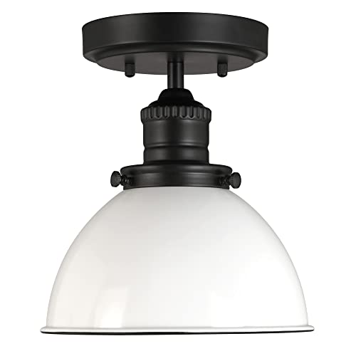 Design House 588319 Savannah Farmhouse 1-Light Indoor Semi-Flush Mount Ceiling Light Dimmable White Metal Shade For Bedroom Dining Room Kitchen, Matte Black #TOP6