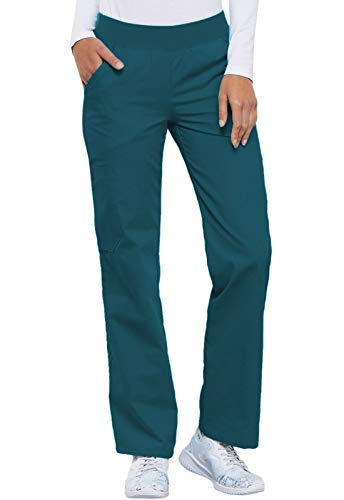 Cherokee Women's Petite Scrubs Flexibles Mid-Rise Knit Waist Pull-On Pant, Caribbean, X-Large Petite