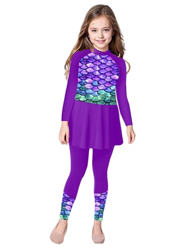 iiniim Girls Long Sleeve Swim Dress Rash Guard Swimsuit Kids Beach Surfing Bathing Suit Swimwear3