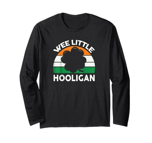 St Patricks Day Wee Little Hooligan Funny Men Boy Kids Tees Manga Larga