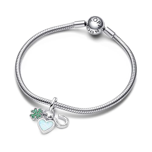 PANDORA Four Leaf Clover, Heart & Horseshoe Triple Dangle Charm - Compatible with PANDORA ME & Moments - Gift for Her - Sterling Silver with Cubic Zirconia & Green Opal - With Gift Box3