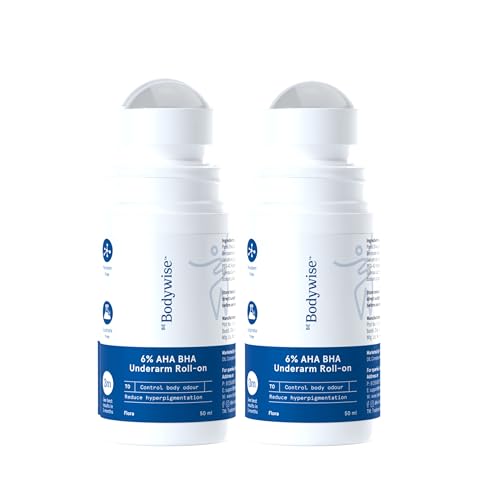 Be Bodywise 6% AHA BHA Underarm Roll-on Deodorant, Flora Fragrance,1% Mandelic,4% Lactic,1% Salicylic & Kojic Acid, Reduces Body Odor & Pigmentation for Even tone Skin, Alcohol & Aluminum Free, 100ml