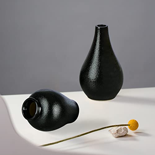 Ceramic Vase For Decor - Set Of 5 Small Flower Vases For Pampas Grass & Dried Flowers, Decorative Ceramic Vase For Home, Mantel, Entryway, Bookshelf, Centerpieces (Black) #TOP5
