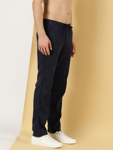 Image of Thomas Scott Men's | Solid | Light Weight | Breathable Fabric | Elasticated Waist | Mid Rise | Regular Fit | Cotton Blend | Button with Drawstring | Chino Trouser | Pants