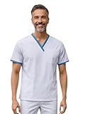 SOULMATE Filipina uniforme para Hombre médicos y enfermeros con cuello en V y 3 bolsillos-London (Blanco/Plumbago, M)