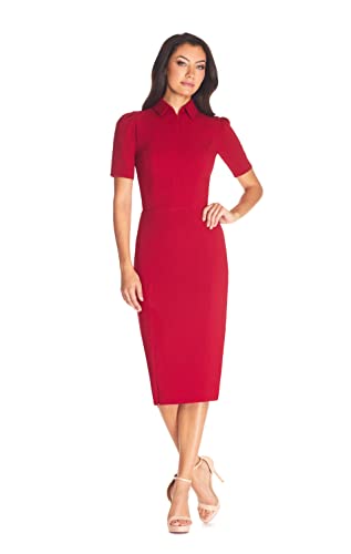 Dress the Population Women's Gloria High Neck Crepe Midi Dress, Garnet, XX-Small