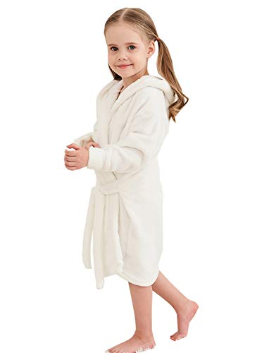 Kids Children Pool Cover Up, Hooded Fleece Sleep Robe Bathrobe For Toddler Little & Big Girls, Off-White, Us 11-12 Years, Cn 170 #TOP3