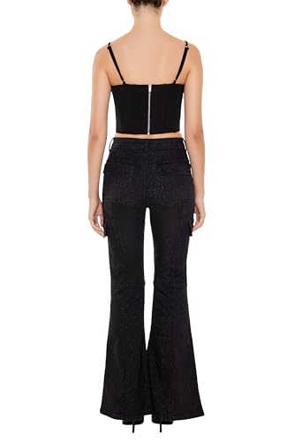 Jean cargo flare brillant à sequins brodés Forever 21