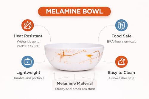 Image of Ariya 4.5 Inch Melamine Soup Bowls Set of 4 (350 ml) | White /Gold | Serving Bowls for Soup, Salad, Noodles, Pasta, Oatmeal | Durable & Stylish Dinnerware for Daily & Special Use