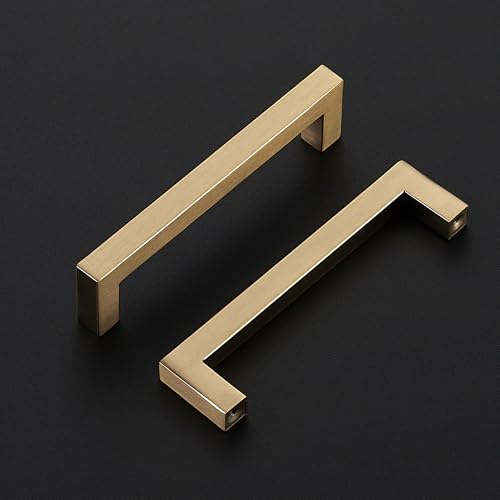 Image of Ravinte 5 Pack Champagne Bronze Cabinet Handles 5 Inch Hole Center Stainless Steel Kitchen Square Cabinet Pulls for Dresser Drawer Cupboard Handles with Screwdriver