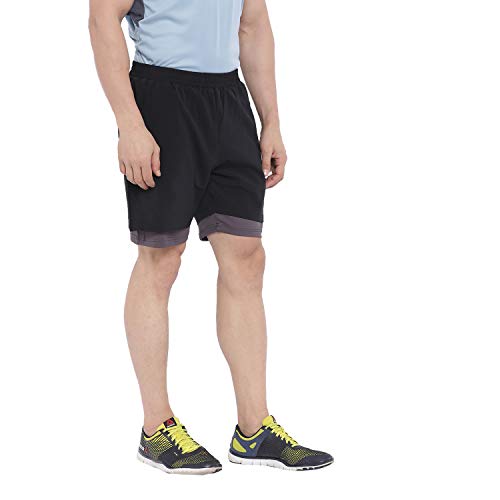 Image of CHKOKKO Double Layered Gym Shorts for Men Workout | Compression Inner Layer with Pockets Across Inner Outer and Back | Dry Fit Sports Athletic wear for Running Jogging or Training