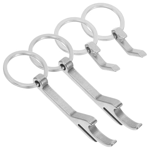 GETAJGHSD 4個 ステンレス製小型ボトルオープナー点 キーチェーン付き多機能栓抜き 缶切り対応 携帯便利 アウトドアや日常使用に