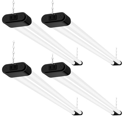 Image of hykolity LED Shop Light 4FT 44W (300W Equivalent), 4600LM 5000K Daylight | Hanging or Surface Mount,Plug-in Utility Linkable Shop Light for Garage,Workshop,Warehouse,Energy Efficient,Black,4 Pack