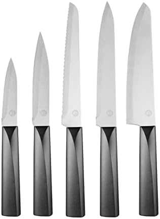 MasterChef Knife Set of 5 Professional Quality, Sharp Kitchen Knives with Stainless Steel Blades Stylish Black Japanese-Style Handles, 5 Piece, Plastic