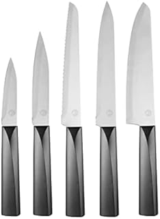 MasterChef Knife Set of 5 Professional Quality, Sharp Kitchen Knives with Stainless Steel Blades Stylish Black Japanese-Style Handles, 5 Piece, Plastic