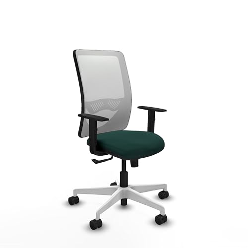 Piqueras y Crespo   Silla Operativa Zulema con Brazos 1D, Apoyo Lumbar Regulable en Altura. Equipado con Sincro 3 Posiciones y Espuma de Corte. con Ruedas 65Mm Nailon. Blanco/Verde Botella