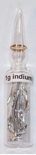 99.99% Pure Indium Metal Element, 1 Gram in Sealed 2ml Glass Ampule - Collection, Display, Education